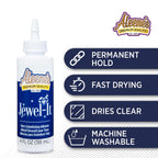 Aleene's Jewel-It embellishing glue in official packaging, offers permanent hold, fast drying, and machine washable quality. Available at Curat Cart.
