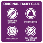 Aleene's Tacky Glue All Purpose Adhesive showcases strong bond, dries clear, and holds on contact in official packaging at Curat Cart.