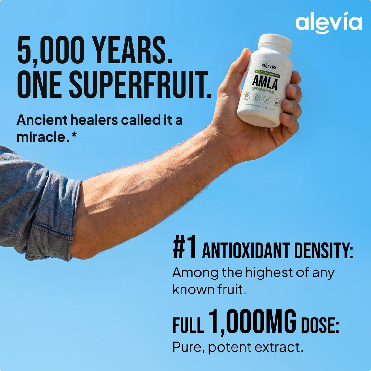 Discover Alevia Organic Amla Capsules, specially curated by Curat Cart, offering a potent 1,000mg dose of this superfruit's antioxidant power.