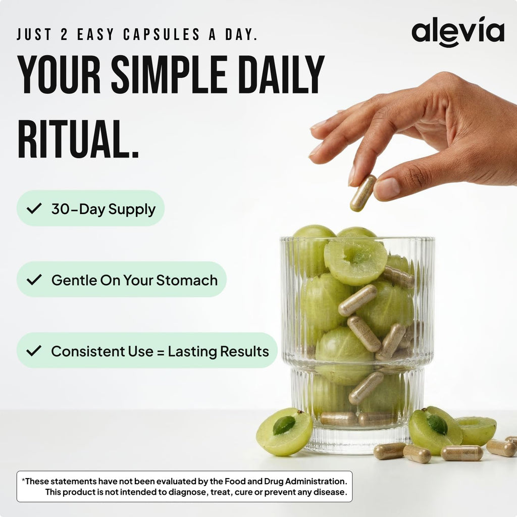 Alevia Organic Amla Capsules presented in high-quality packaging, perfect for daily use. Available at Curat Cart.