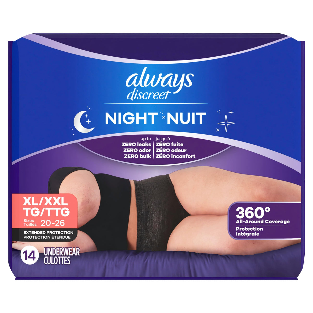 Always Discreet Night Adult Diapers offer 360° all-around coverage. 100% Authentic, available in India at Curat Cart.