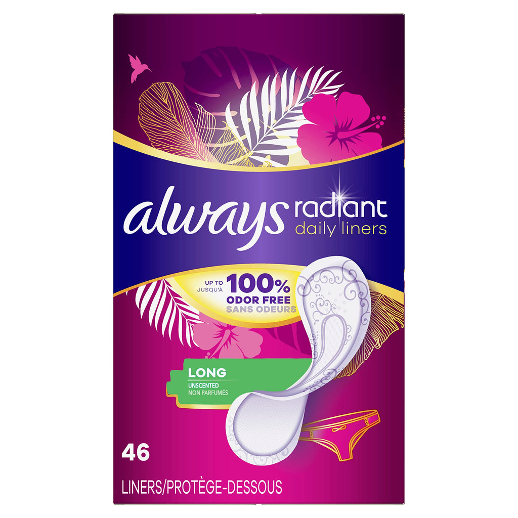 Always Radiant Daily Liners, premium imported choice, offer 100% odor-free protection. Available at Curat Cart.