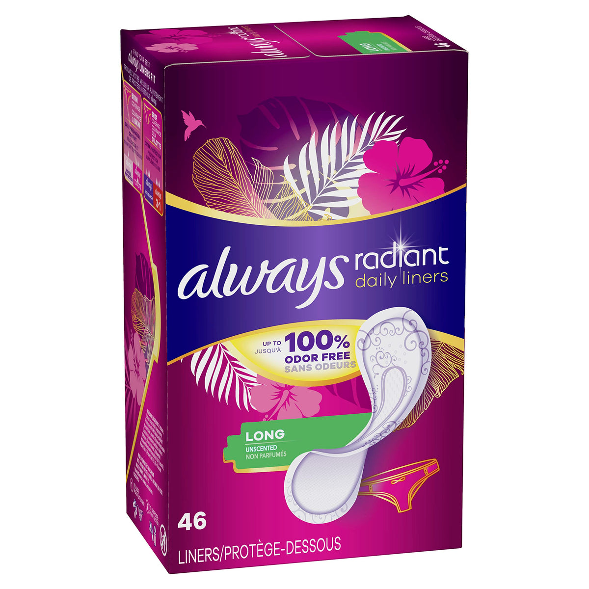 Always Radiant Daily Liners, 100% authentic, available in India at Curat Cart. Long, unscented, and odor-free for daily comfort.