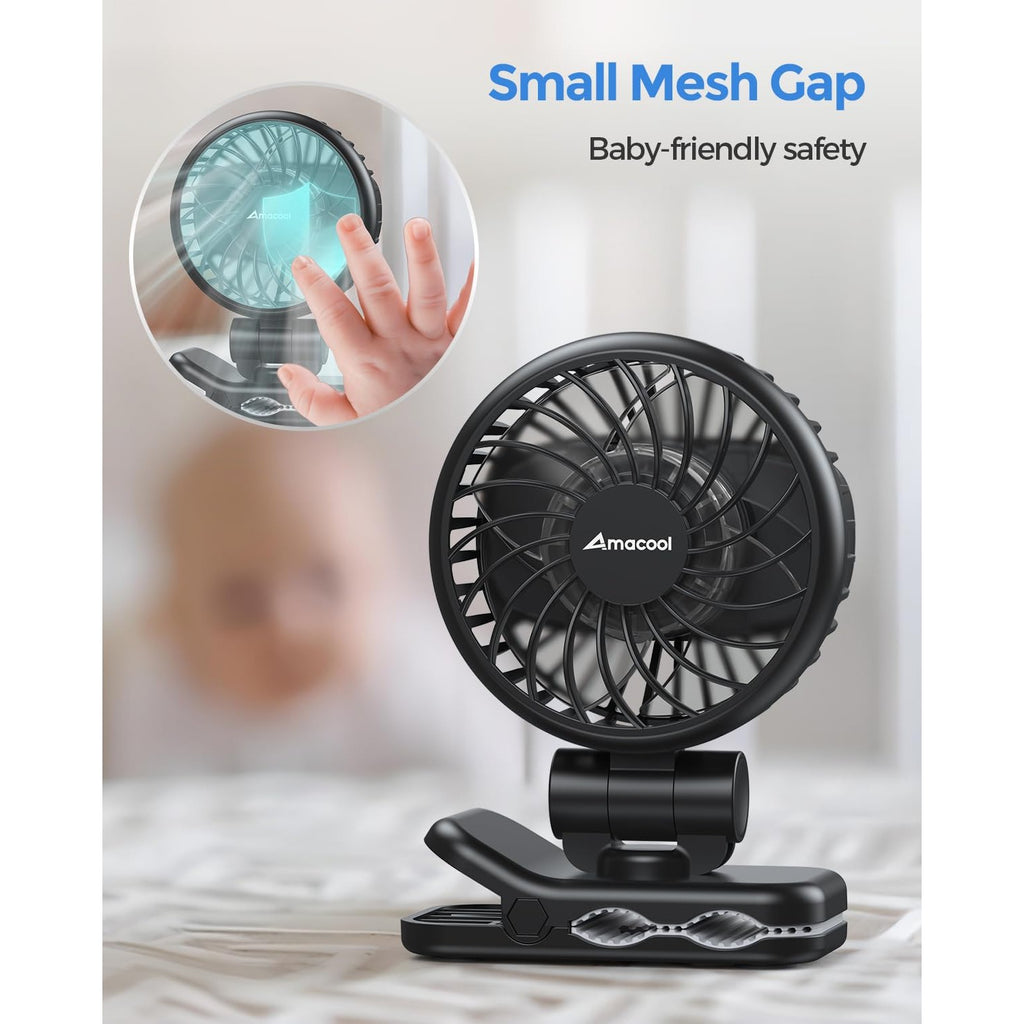 Experience the premium imported AMACOOL Mini Baby Fan, designed for safety with a small mesh gap. Available at Curat Cart.