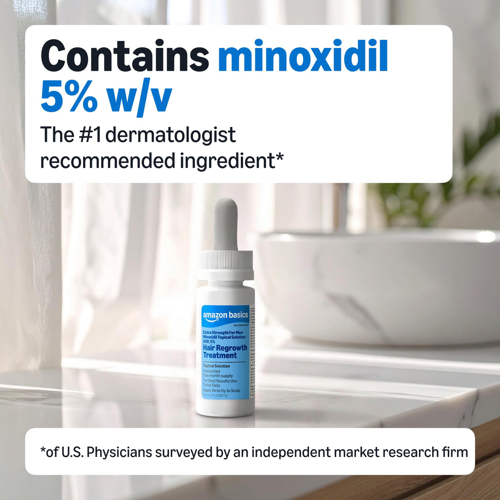 Amazon Basics Minoxidil Hair Regrowth treatment with 5% minoxidil, 100% Authentic and available at Curat Cart in India.