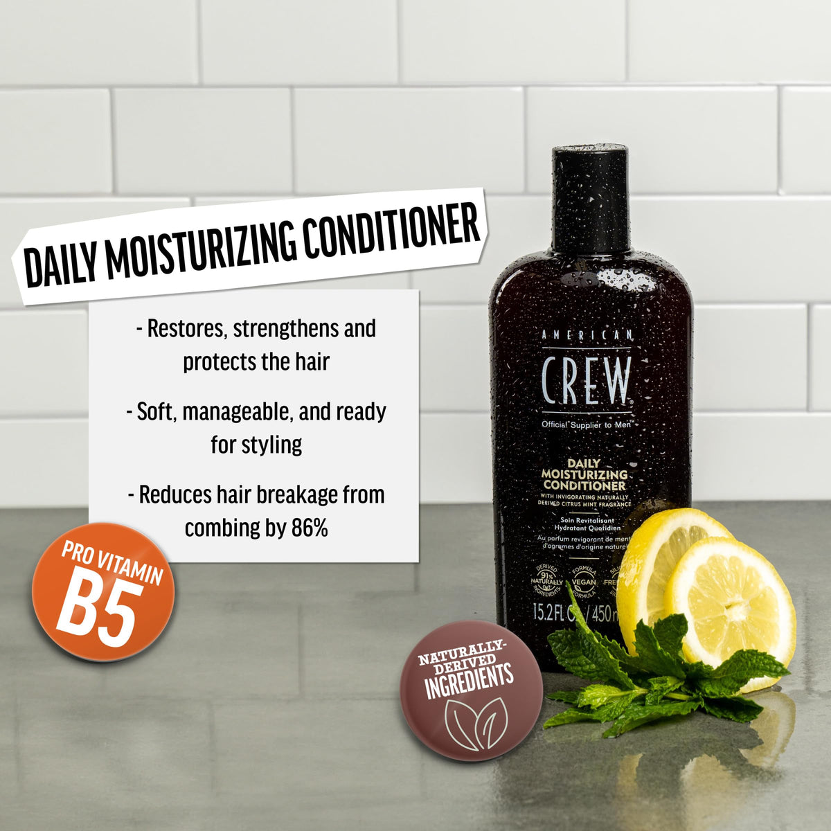 American Crew Daily Moisturizing Conditioner with Pro Vitamin B5. Available online for smooth, manageable hair. Order now!