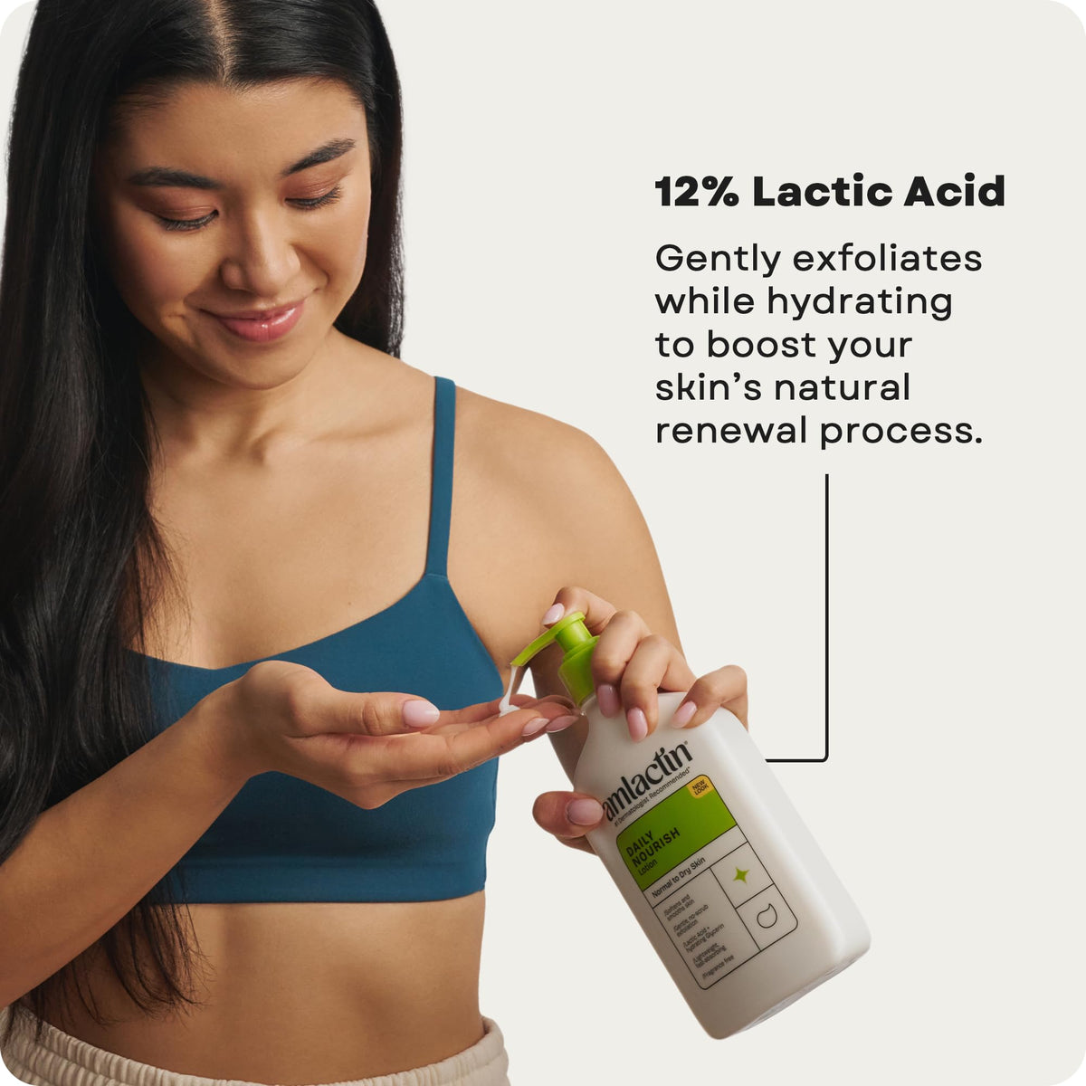 Discover AmLactin Daily Nourish Body Lotion with 12% Lactic Acid, gently exfoliating and hydrating skin. Verified by CuratCart.
