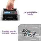 Aneken Money Counter Machine showcasing portable handle and high-speed counting feature. Available at Curat Cart.