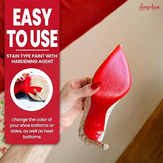 Premium imported Angelus Walk on Red Paint Restorer for vibrant color renewal of shoe bottoms and heels.