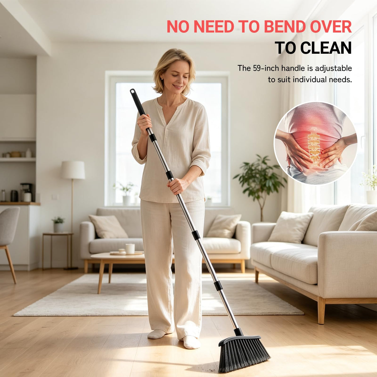 Adjustable 59-inch angle broom in official packaging, perfect for effortless cleaning. Available at Curat Cart.
