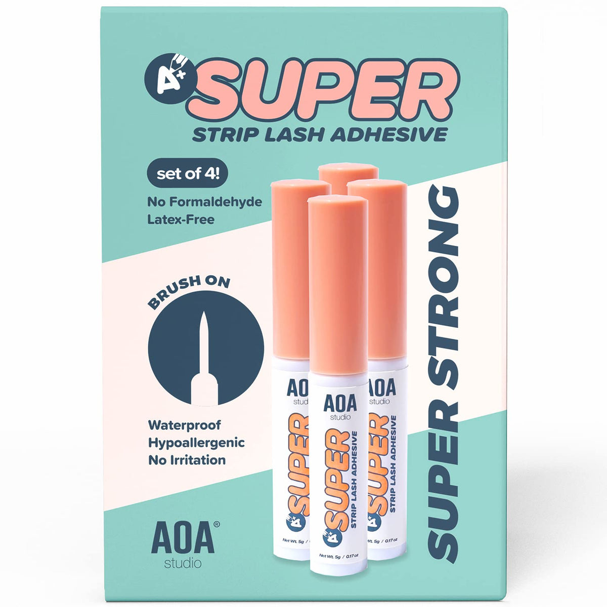 Authentic AOA Studio Eyelash Glue Enhancers set of 4. Waterproof, latex-free, and hypoallergenic for a strong hold.