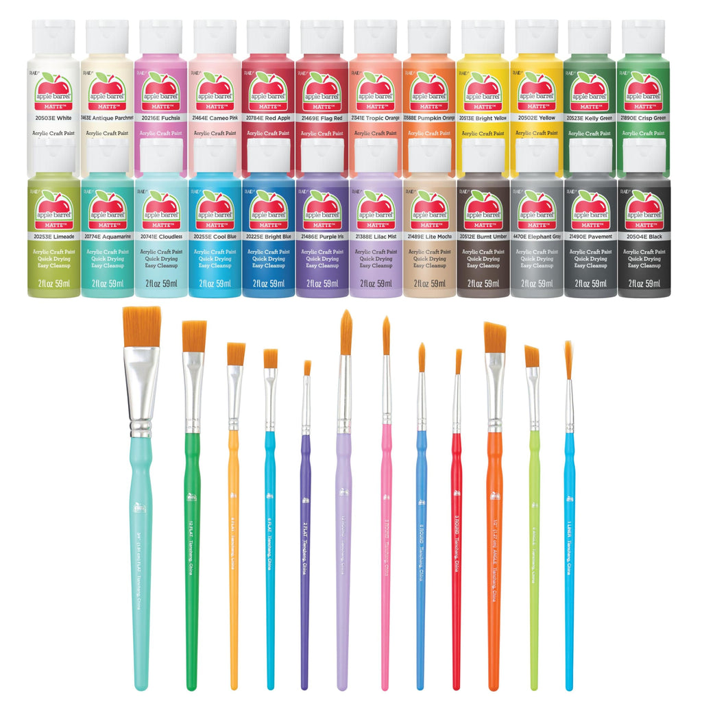 Explore the premium imported Apple Barrel Acrylic Craft Paint Kit, featuring vibrant colors and brushes, available at Curat Cart.