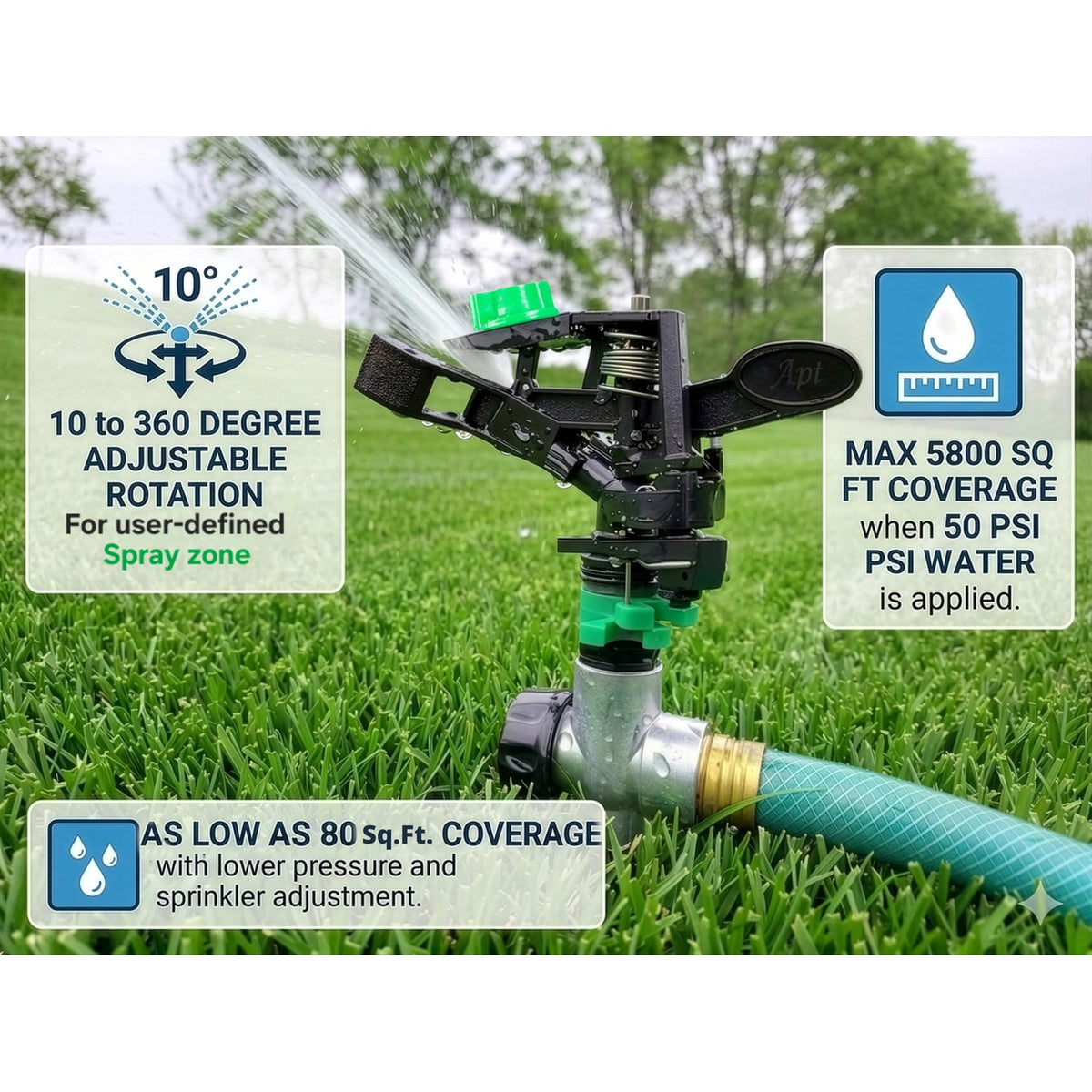 Discover APT Sprinklers for Lawn Garden, specially curated by Curat Cart, offering adjustable coverage for perfect irrigation.