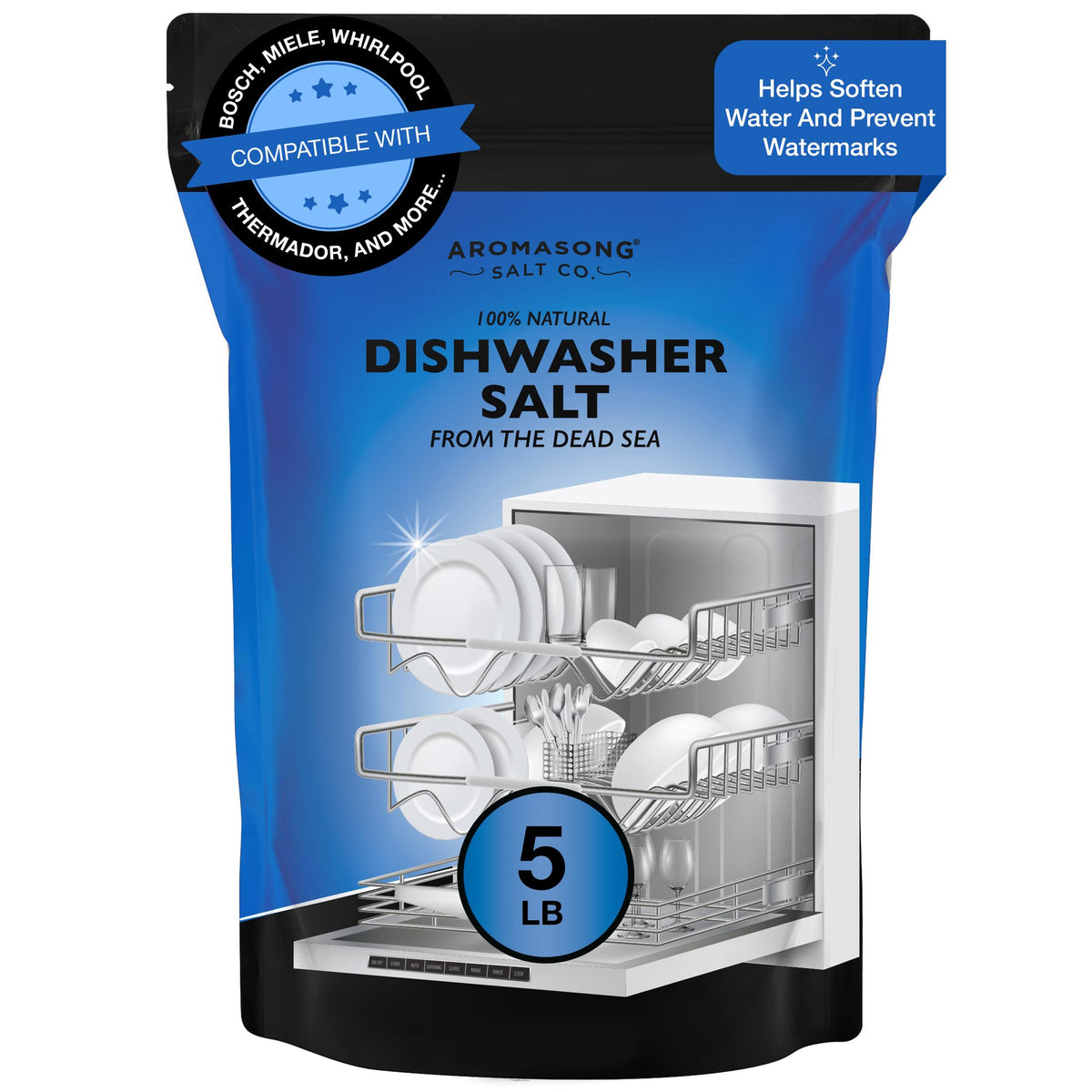 Aromasong Dishwasher Salt, a premium import from the Dead Sea, helps soften water and prevent watermarks. Available at Curat Cart.