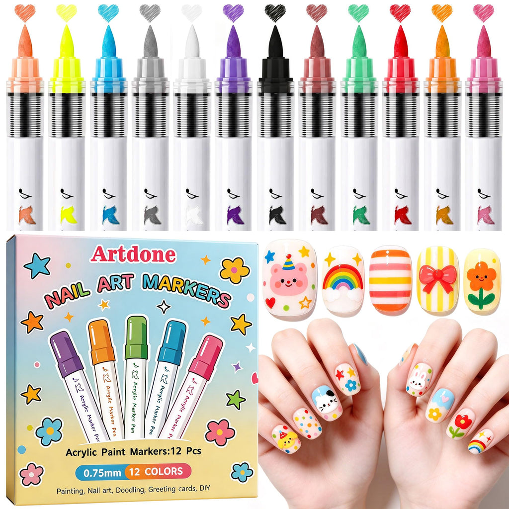 Discover the Artdone Nail Art Pens Set, featuring 12 vibrant colors for premium imported nail art. Available at Curat Cart.
