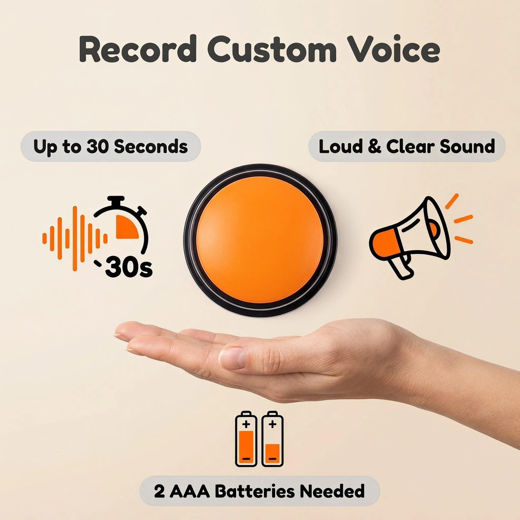 Enhance communication with your dog using the Voice Recording Button, featuring 30 seconds of custom sound. Perfect for daily use from Curat Cart.