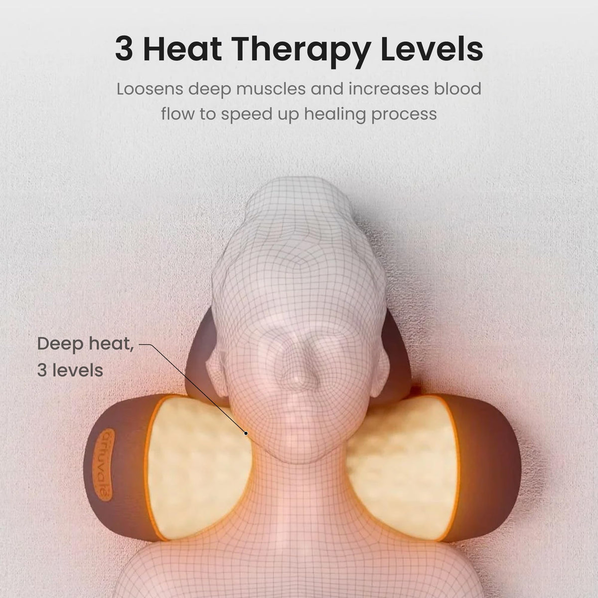 Experience soothing relief with the Artuvate Neck Therapy Massager Pillow featuring 3 heat therapy levels. Perfect for daily use. Available at Curat Cart.