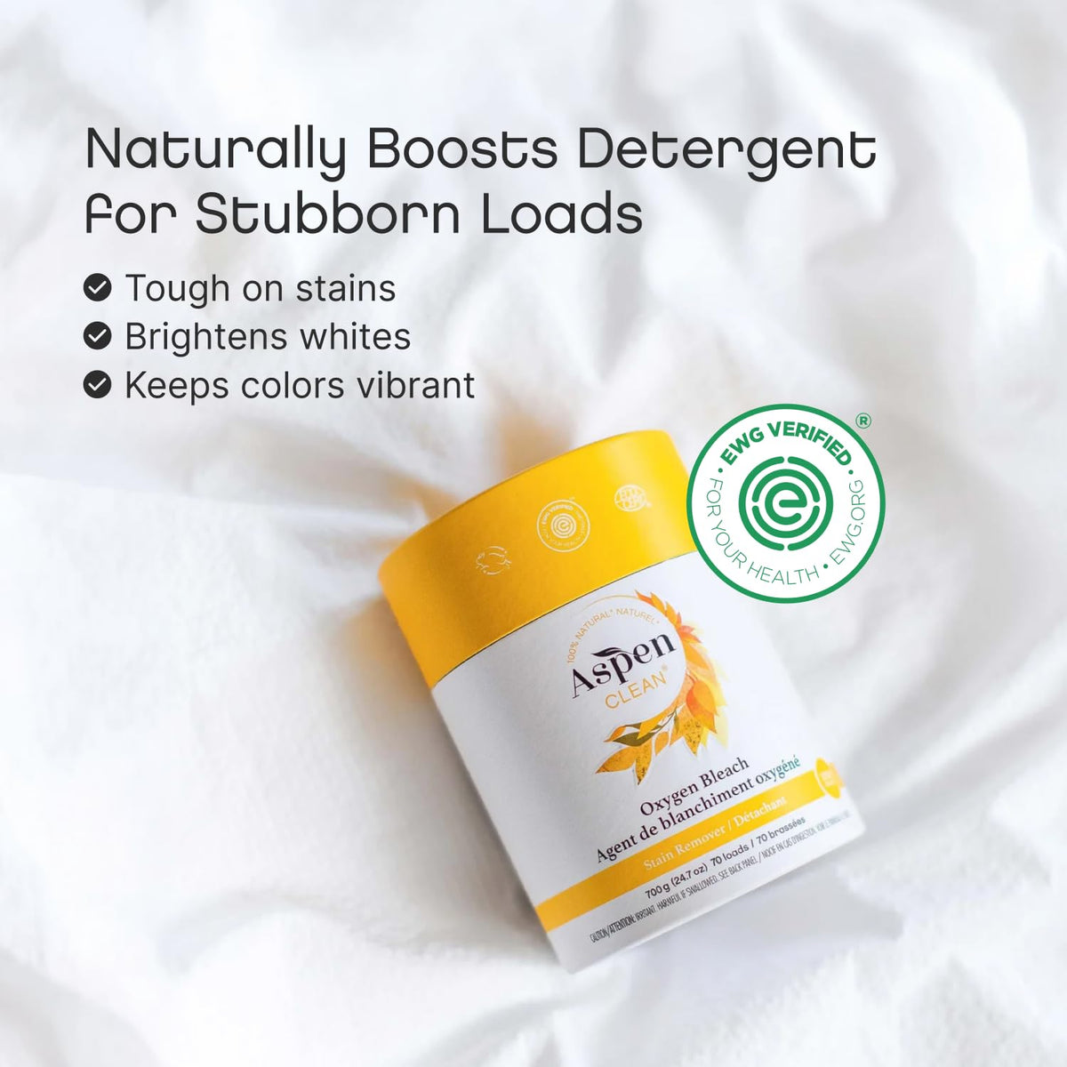 AspenClean Oxygen Bleach Powder enhances detergents, ensuring vibrant colors and bright whites. 100% Authentic, available at Curat Cart.