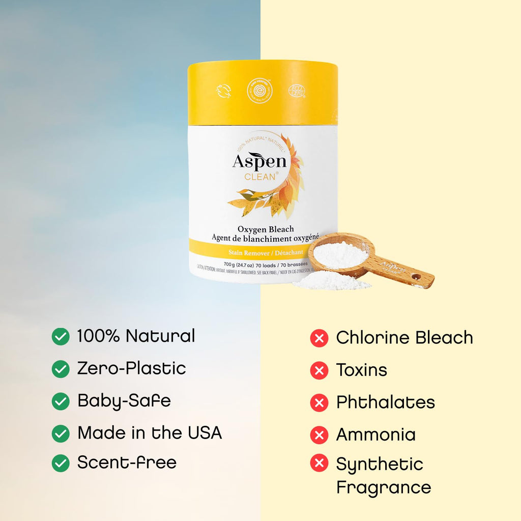AspenClean Oxygen Bleach Powder is 100% natural and scent-free. Perfect for daily use, available at Curat Cart.