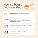 Oxygen bleach powder usage instructions for optimal laundry results, featuring high-quality packaging from AspenClean at Curat Cart.