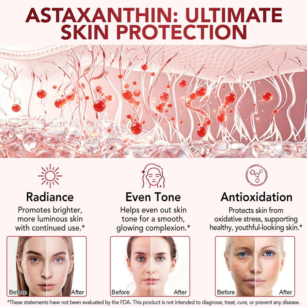 Astaxanthin Lutein Zeaxanthin supplements promote radiant skin and protection against oxidative stress. Available in India at Curat Cart.