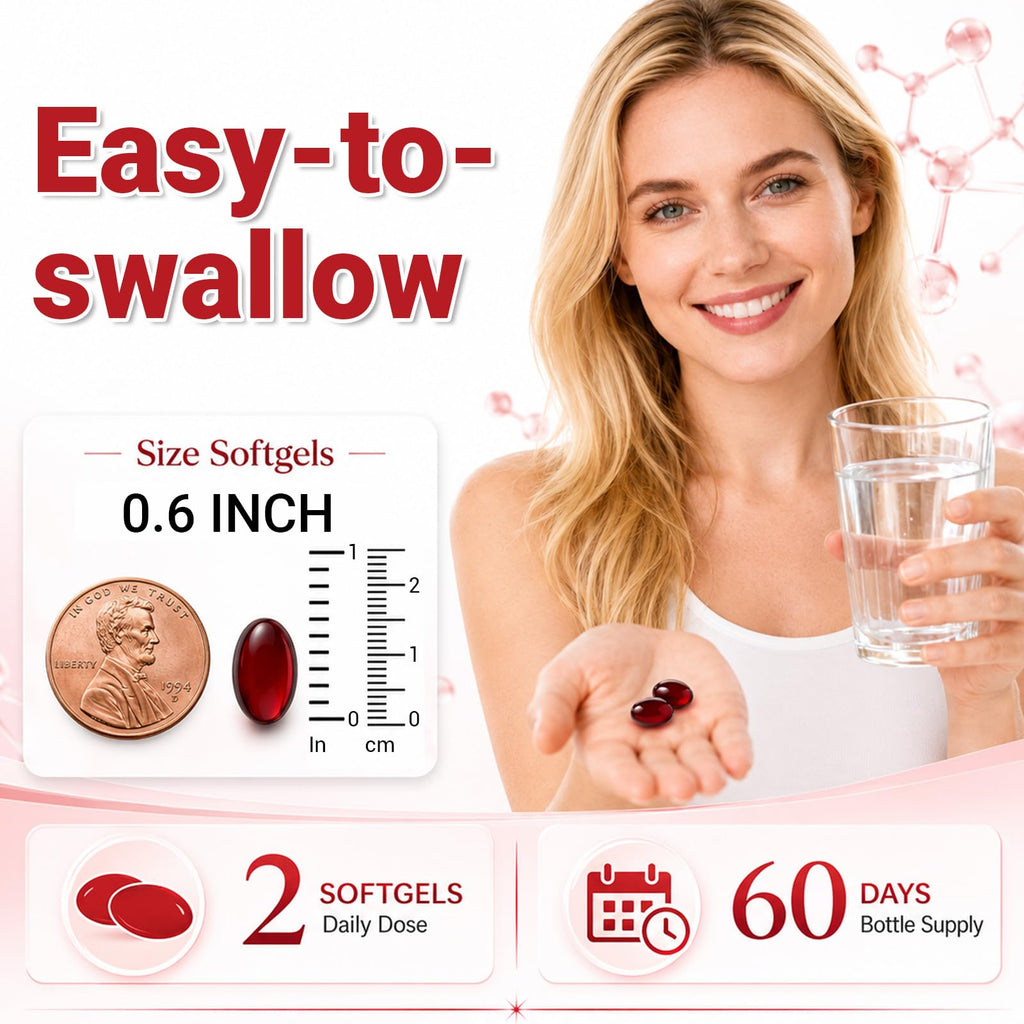 Astaxanthin with MCT Oil softgels, 100% Authentic, easy-to-swallow, available at Curat Cart, India. 60 days supply.