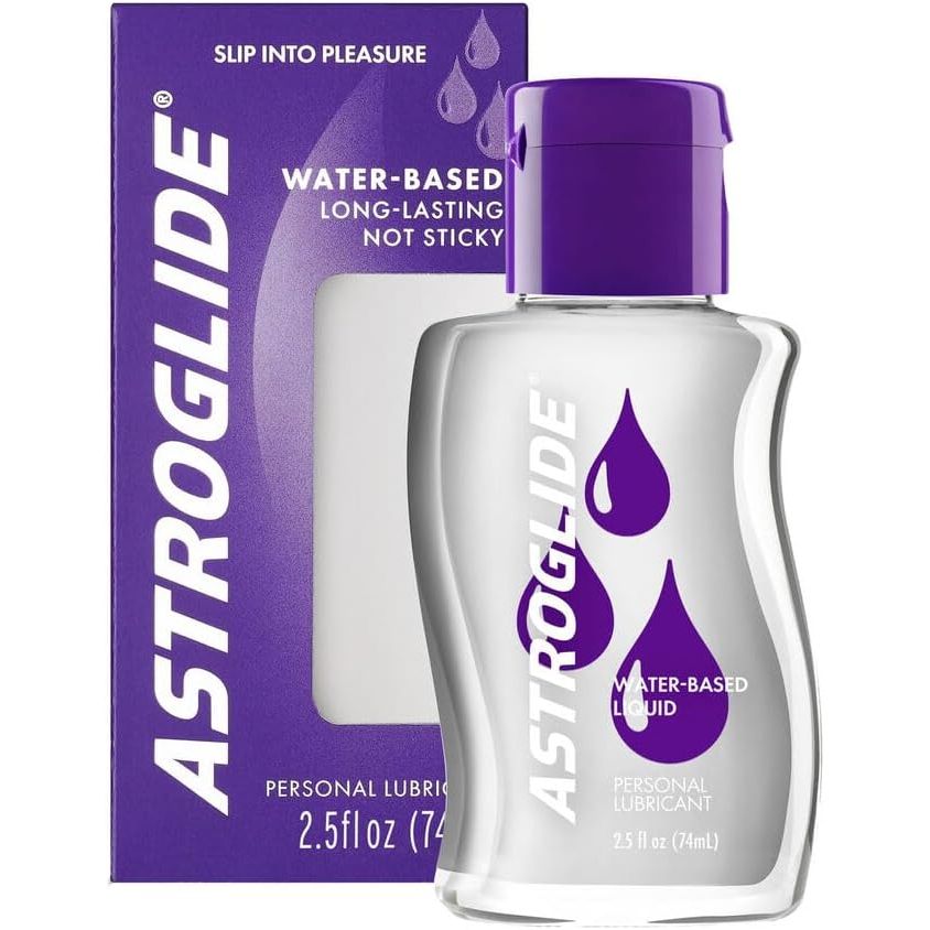 Authentic Astroglide water-based lubricant in a sleek bottle, offering long-lasting, non-sticky pleasure for intimate moments.