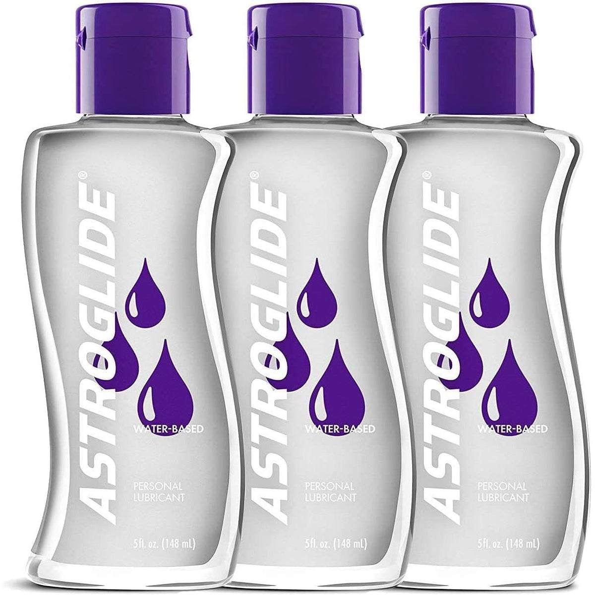 Authentic Astroglide Water Based Lubricant, three 5 oz bottles, ensuring smooth and enjoyable experiences.