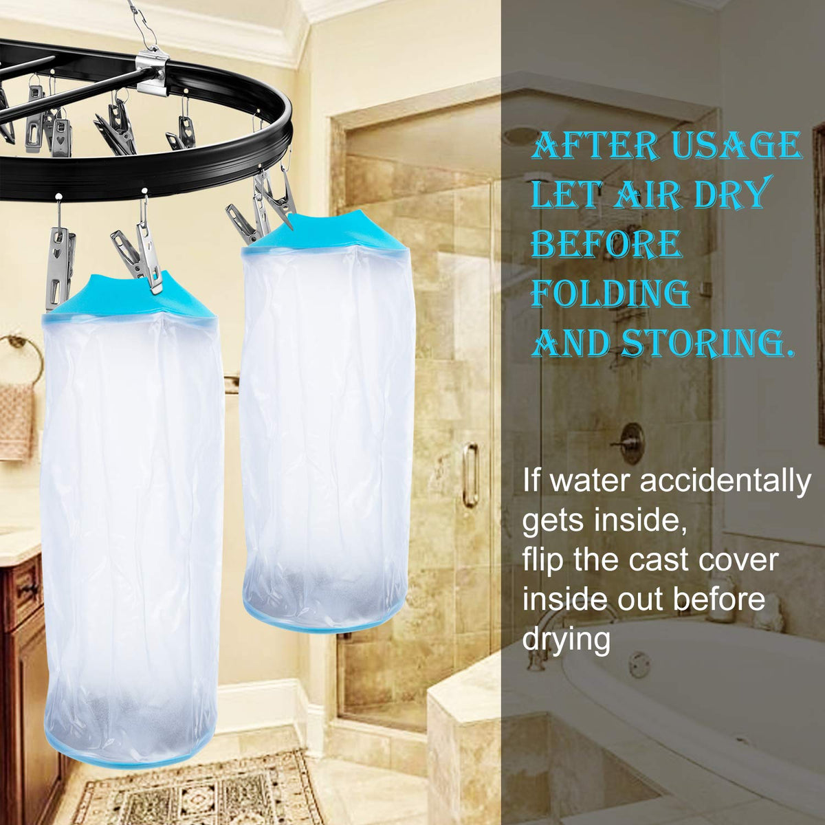 Asunby PICC Line Shower Cover displayed drying, ensuring protection while bathing. Official product for secure use.