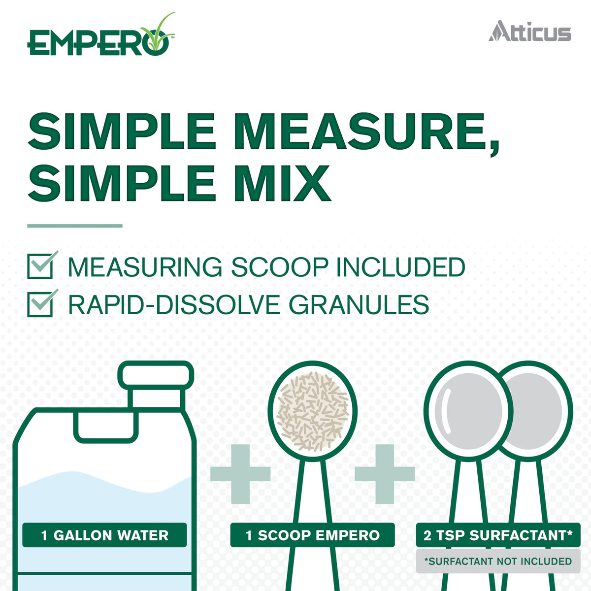 Atticus Nutsedge Killer features simple mixing instructions and includes a measuring scoop, perfect for effective weed management. Available at Curat Cart.