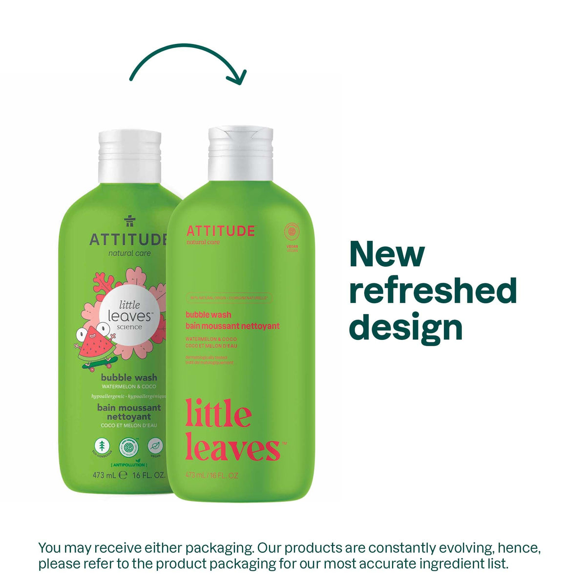 Attitude Bubble Wash, EWG Verified, in vibrant bottles showcasing a refreshed design for kids' bath time fun.