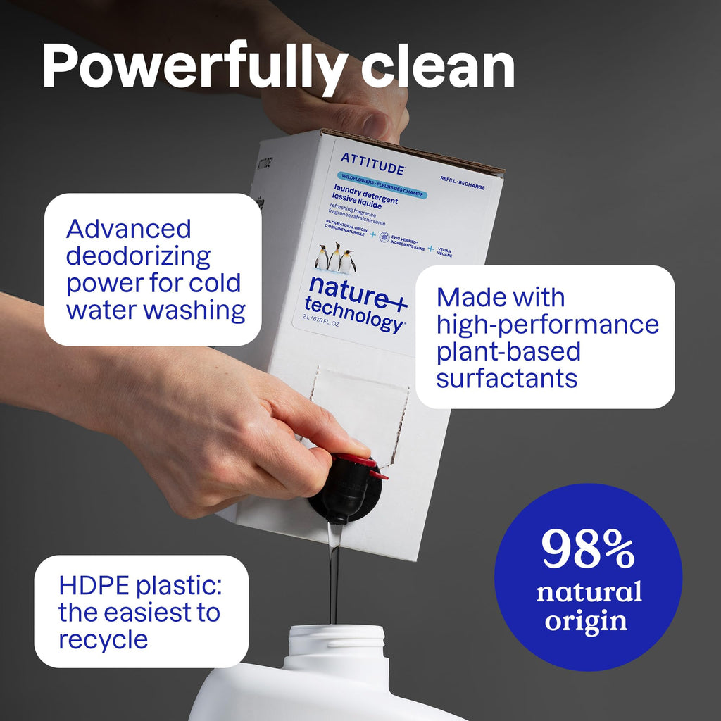 ATTITUDE Liquid Laundry Detergent offers advanced deodorizing power and is made with high-performance plant-based surfactants. Available at Curat Cart.