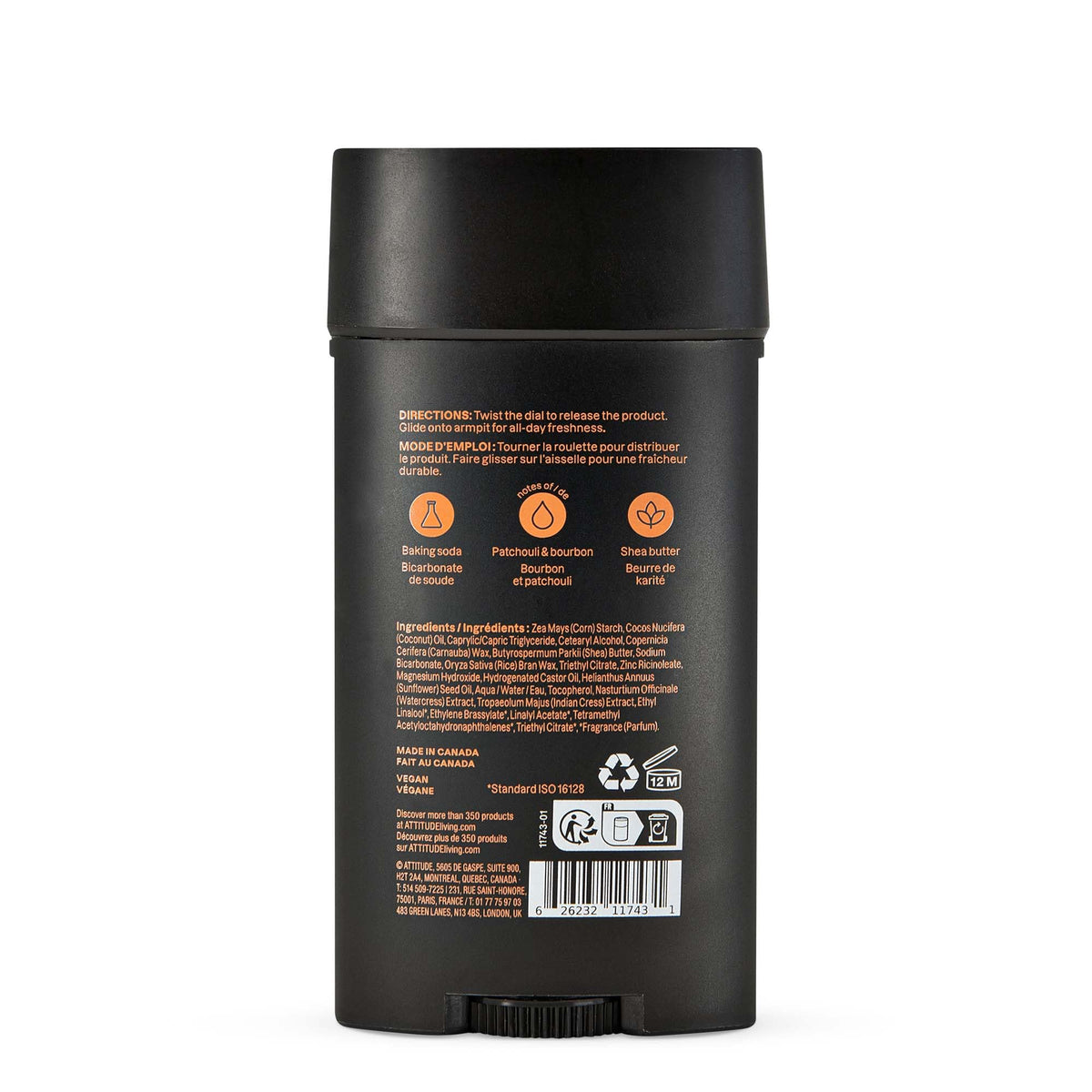 Premium imported deodorant with patchouli and bourbon scent. Vegan formula, long-lasting protection in stylish packaging.