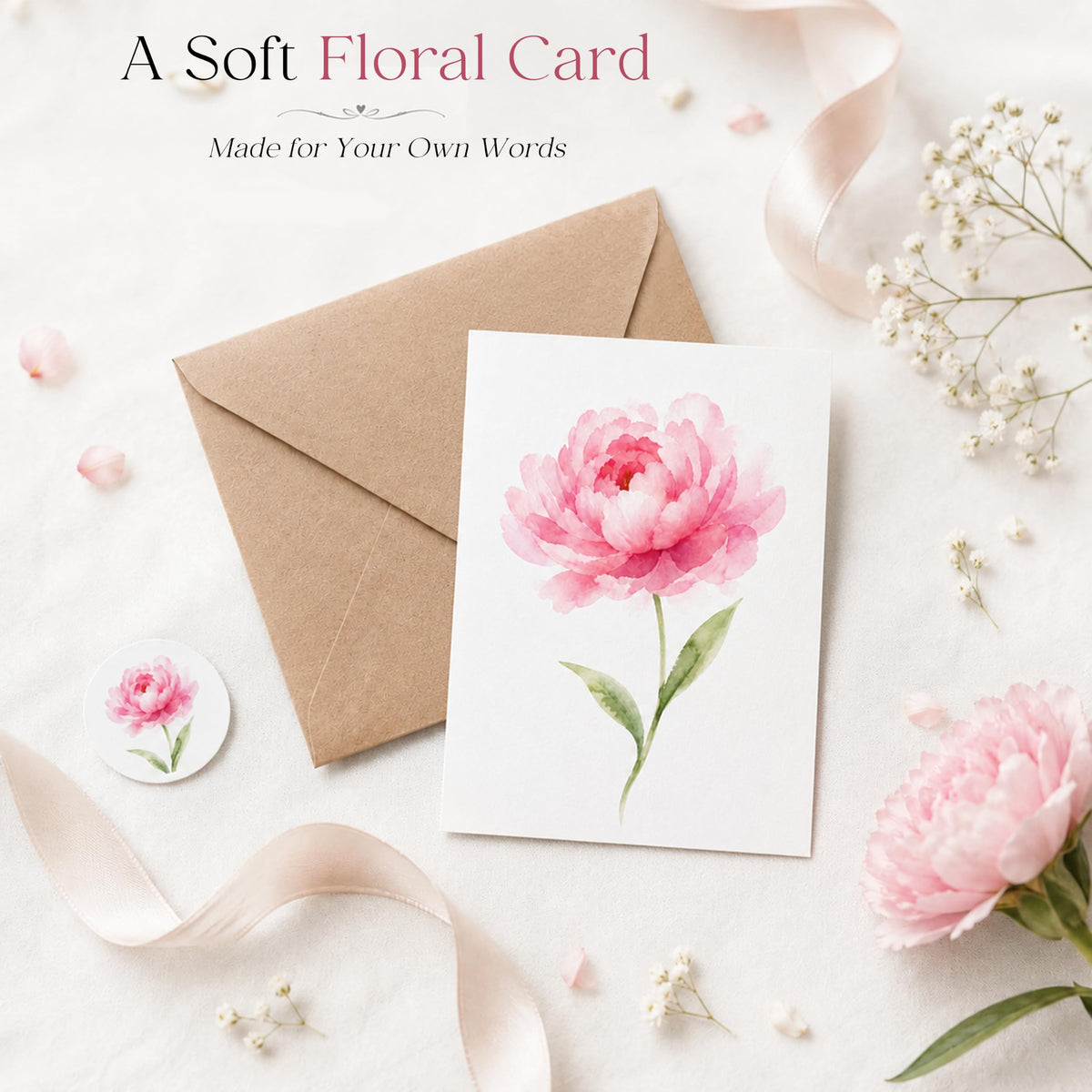AUDREE Blank Cards with Envelopes in elegant packaging, featuring a soft floral design. Available at Curat Cart.