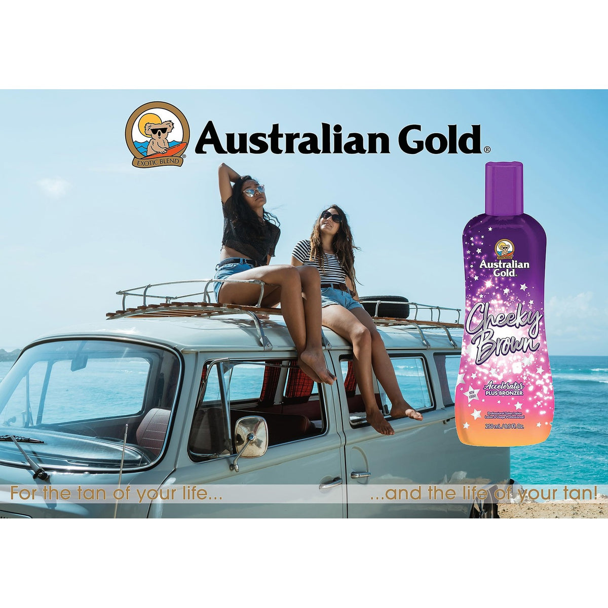 Australian Gold Cheeky Brown Accelerator in high-quality packaging, perfect for achieving a beautiful tan. Available at Curat Cart.