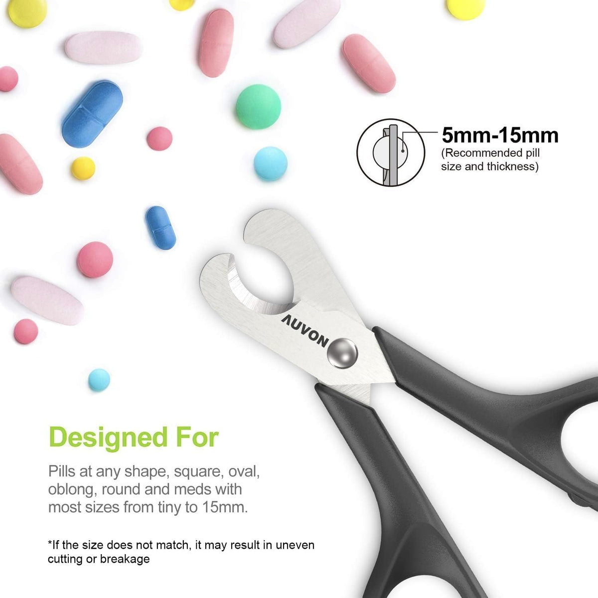 Premium AUVON pill cutter designed for pills 5mm-15mm, ensuring precise cuts for effective medication management.