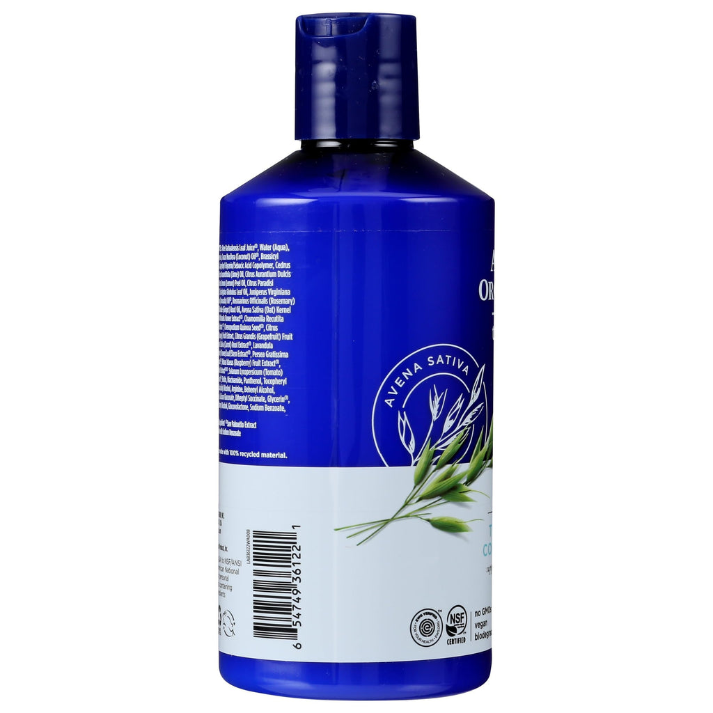 Avalon Organics Thickening Conditioner in blue bottle. Infused with natural ingredients for fuller, thicker hair.