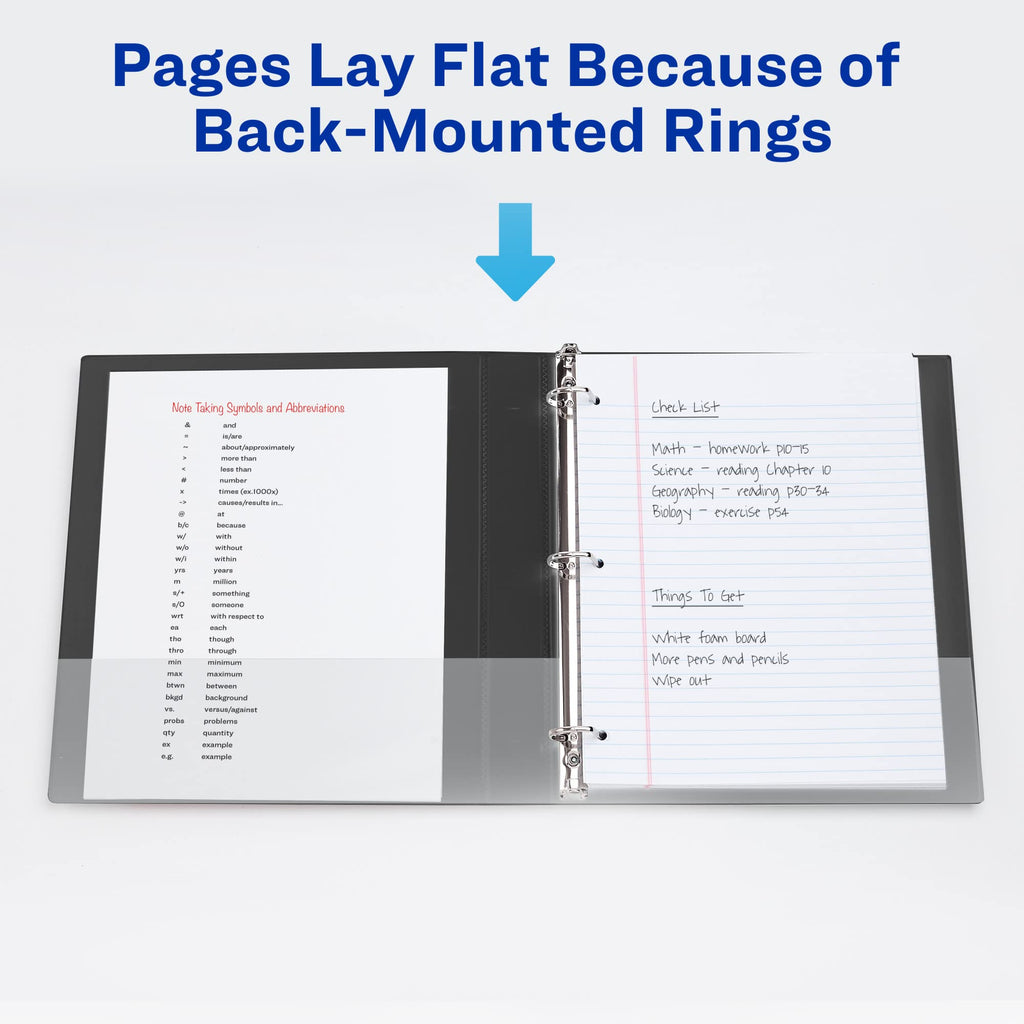 Avery Durable View Binder ensures pages lay flat with back-mounted rings, perfect for efficient organization. Available at Curat Cart.