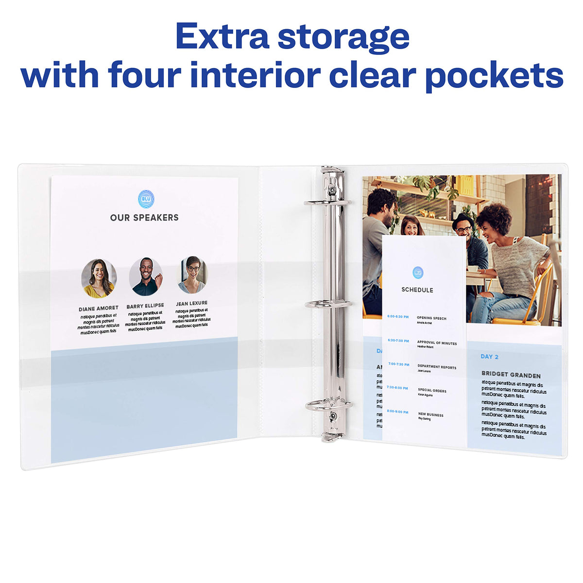 Avery Standard View Binder features high-quality finish with extra storage and four clear interior pockets, available at Curat Cart.