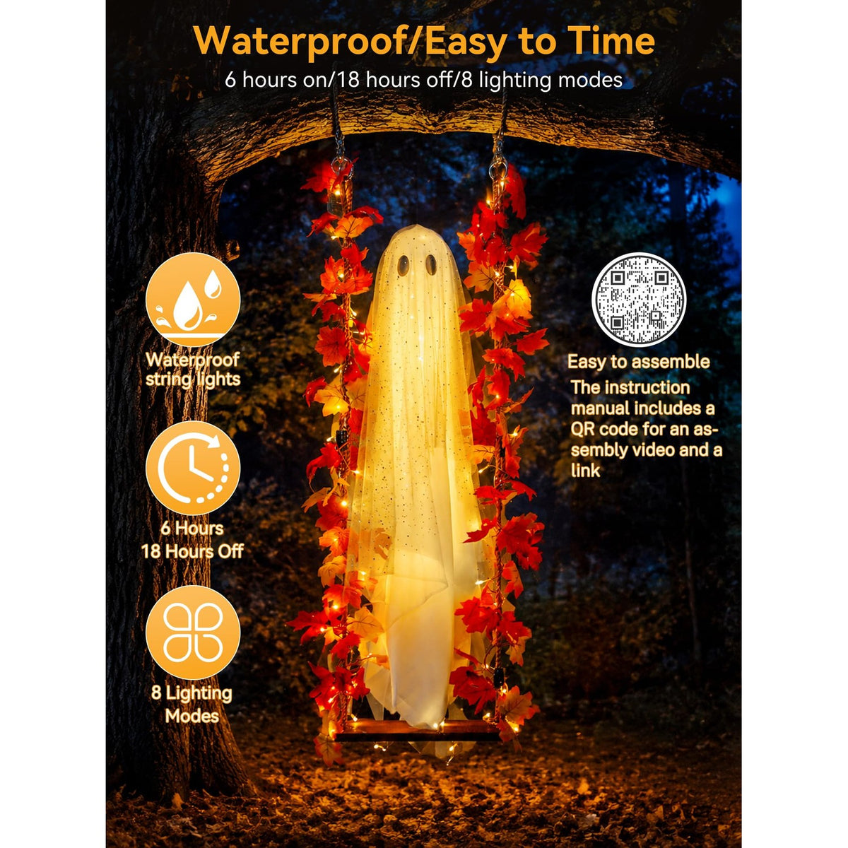 Hanging Ghost Decor with Swing, perfect for festive occasions. 100% Authentic, available at Curat Cart in India.
