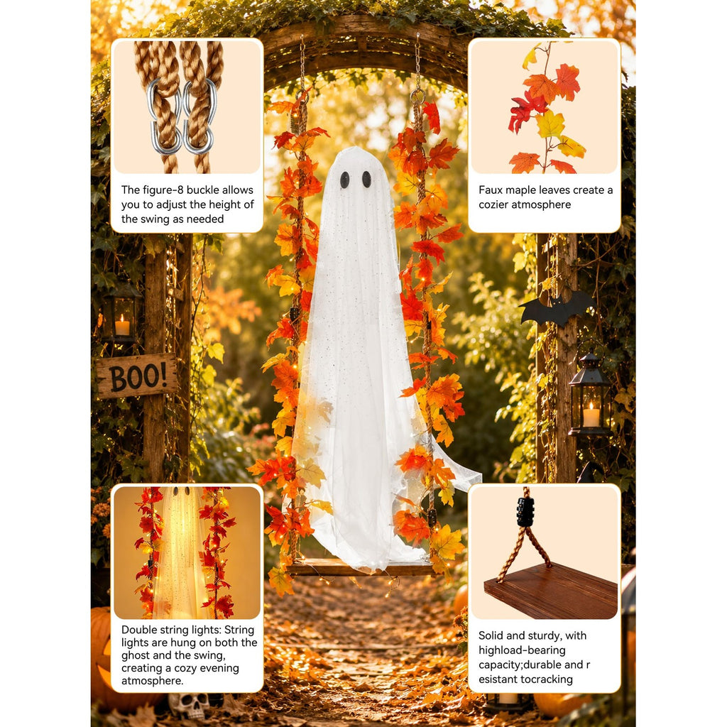 Elevate your decor with this premium imported Hanging Ghost Decor with Swing, perfect for a cozy autumn atmosphere. Available at Curat Cart.