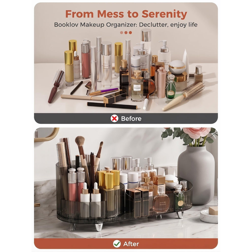 Booklov Rotating Makeup Organizer transforms cluttered beauty products into a sleek, organized display. Order online today!