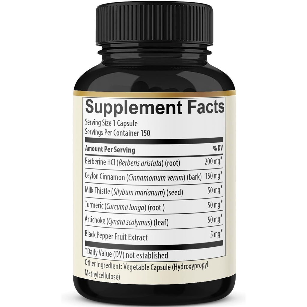 Berberine with Ceylon Cinnamon, Turmeric, Milk Thistle, Artichoke, Black Pepper - 150 Count - Pack of 1