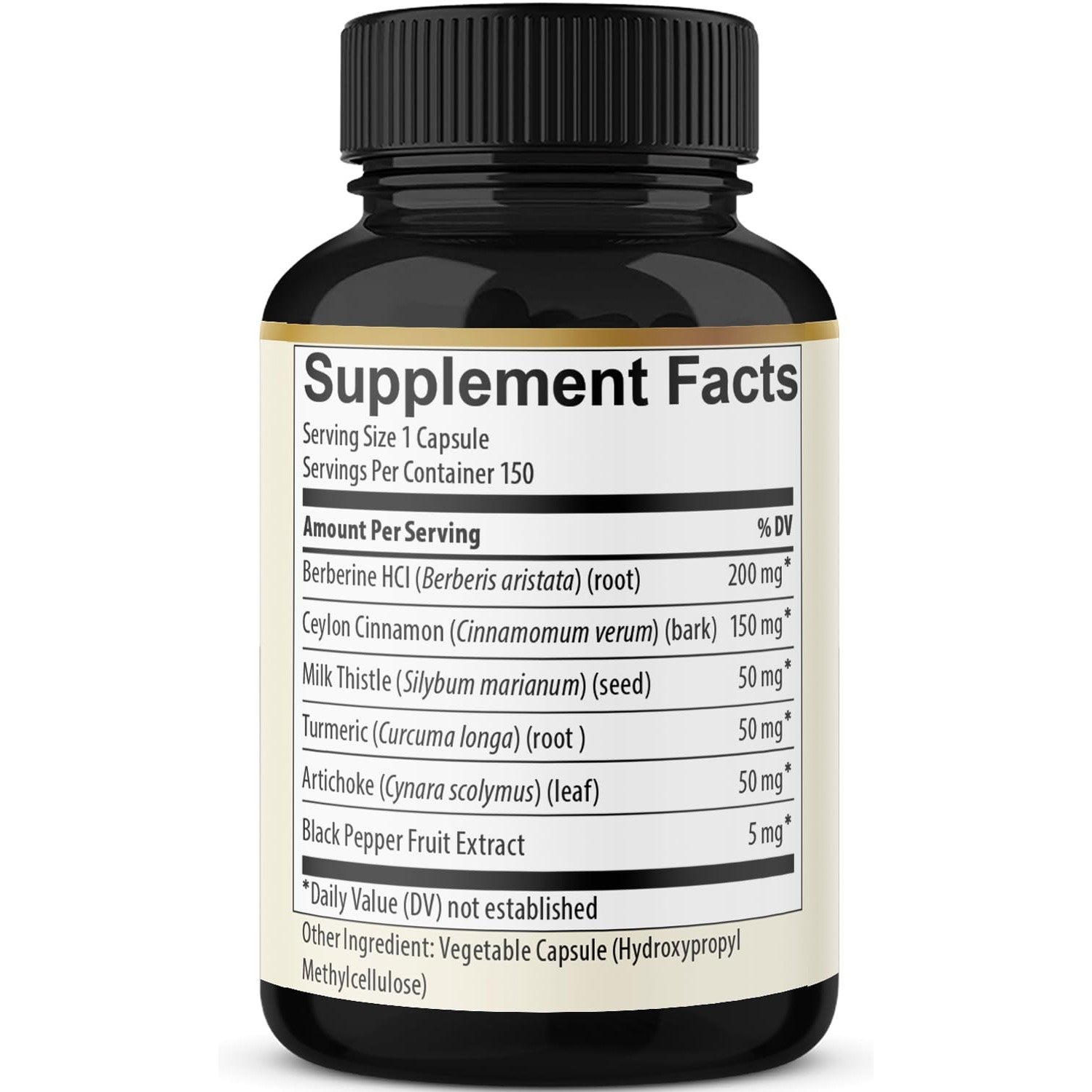 Berberine with Ceylon Cinnamon, Turmeric, Milk Thistle, Artichoke, Black Pepper - 150 Count - Pack of 1