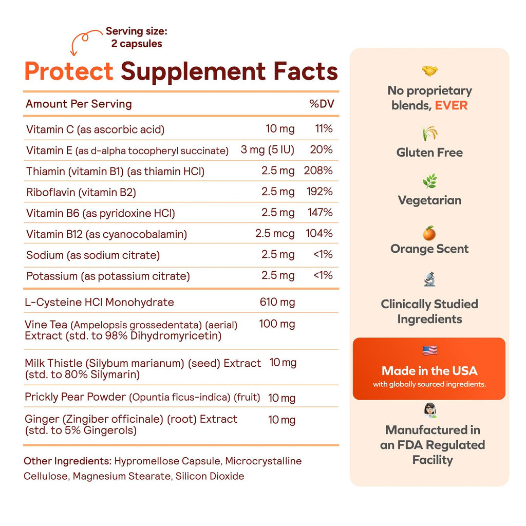 Cheers Protect | Daily Liver Supplement | DHM + L-Cysteine | 60 Doses | Support Your Liver, DHM, L-Cysteine, Milk Thistle, Prickly Pear, B-Vitamins, Ginger