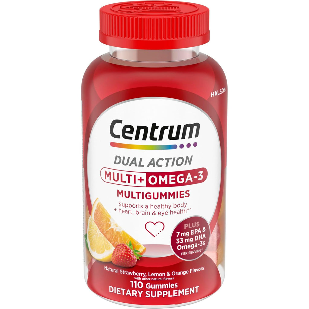 Centrum MultiGummies Omega 3 Gummy Multivitamin for Adults, Multivitamin/Multimineral Supplement, Strawberry/Lemon/Orange Flavors - 100 Count