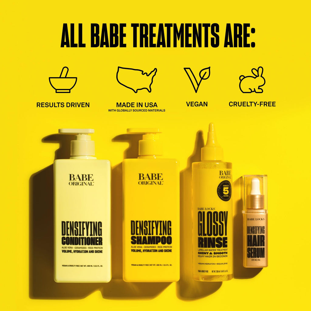 Premium imported Babe Densifying Hair Serum from Curat Cart enhances volume and shine. Results-driven, vegan, and cruelty-free.