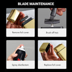 Step-by-step maintenance guide for BaBylissPRO METALFX Double Foil Shaver, ensuring optimal performance and hygiene.