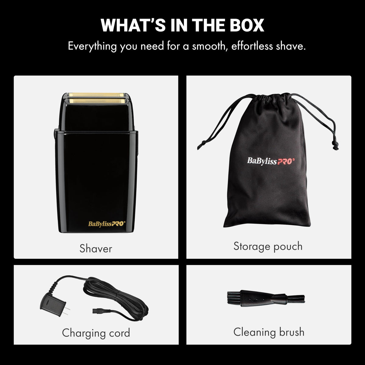 100% Genuine BaBylissPRO METALFX Double Foil Shaver with essential accessories for an effortless shave.