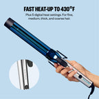 BabylissPRO Nano Titanium curling iron heats up to 430°F. Features 5 heat settings for all hair types. Verified by CuratCart.